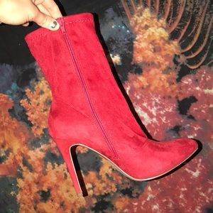 Anne Klein Red Mid calf suede heel boot